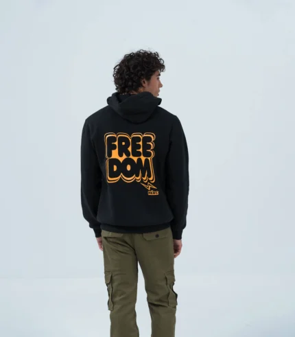 Ανδρικό Μαύρο Φούτερ Fleece με Κουκούλα & Στάμπα Freedom
