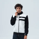 Ανδρική Δίχρωμη Ζακέτα Fleece με Φερμουάρ – Λευκό/Μαύρο