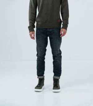Ανδρικό μπλέ σκούρο τζίν με ξέφτια slim fit