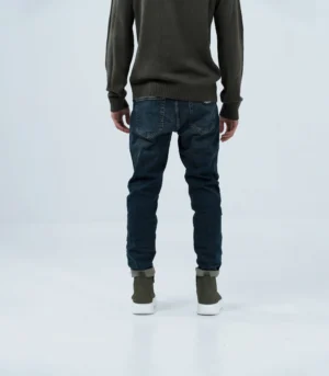 Ανδρικό μπλέ σκούρο τζίν με ξέφτια slim fit