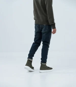 Ανδρικό μπλέ σκούρο τζίν με ξέφτια slim fit