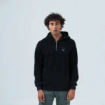 Ανδρικό Μαύρο Φούτερ Fleece με Κουκούλα, Φερμουάρ & Τσέπες