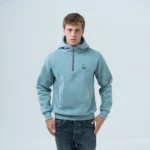 Ανδρικό γαλαζοπράσινο Φούτερ Fleece με Κουκούλα, Φερμουάρ & Τσέπες