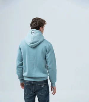 Ανδρικό γαλαζοπράσινο Φούτερ Fleece με Κουκούλα, Φερμουάρ & Τσέπες