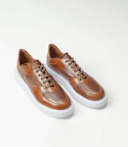 Ανδρικό Ταμπά Δερμάτινο Sneaker με Λευκή Σόλα
