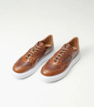 Ανδρικό Ταμπά Δερμάτινο Sneaker με Λευκή Σόλα