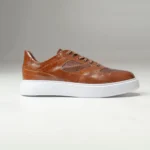 Ανδρικό Ταμπά Δερμάτινο Sneaker με Λευκή Σόλα