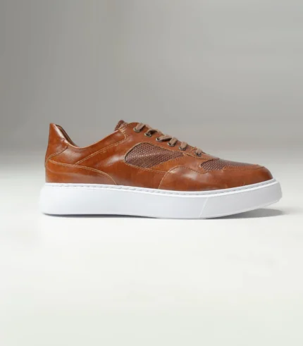 Ανδρικό Ταμπά Δερμάτινο Sneaker με Λευκή Σόλα