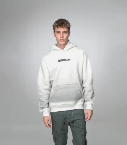 Ανδρικό Λευκό Hoodie με Στάμπα “Relentless” στην Πλάτη