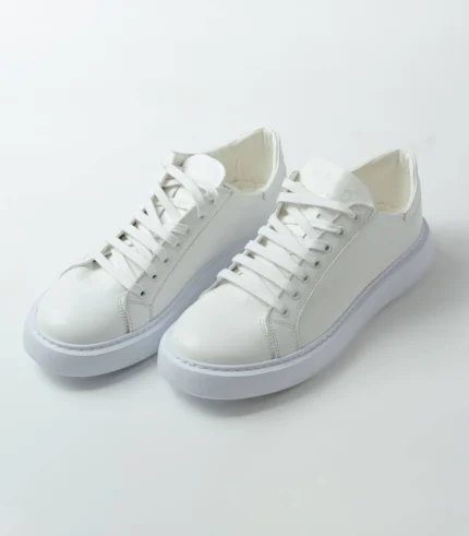 Ανδρικό Δερμάτινο Εκρού Sneaker Με Λευκή Σόλα