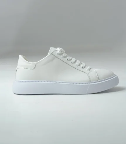 Ανδρικό Δερμάτινο Εκρού Sneaker Με Λευκή Σόλα
