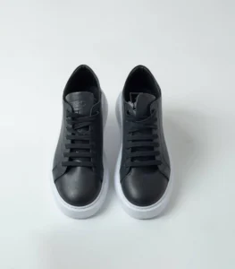 Ανδρικό Δερμάτινο Μαύρο Sneaker Με λευκή Σόλα
