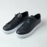 Ανδρικό Δερμάτινο Μαύρο Sneaker Με λευκή Σόλα