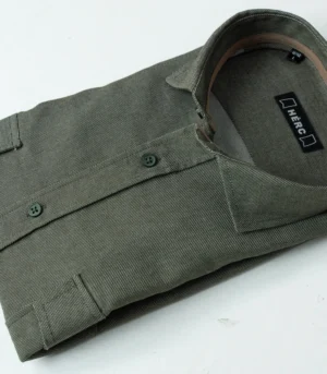 Ανδρικό Πουκάμισο Λαδί με Γιακά και Τσέπες